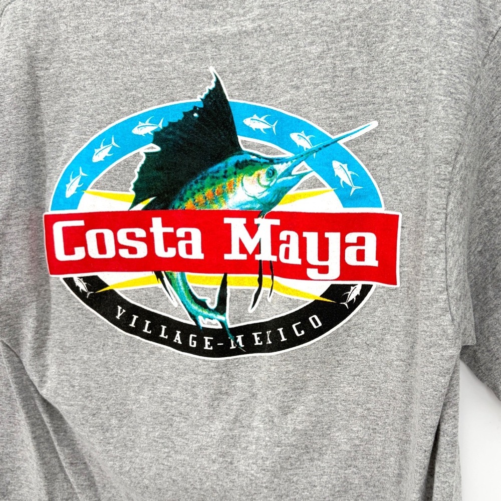 Yazbek Costa Maya Mexico Marlin Fishing T Shirt Mens Medium Gray Heavy Weight